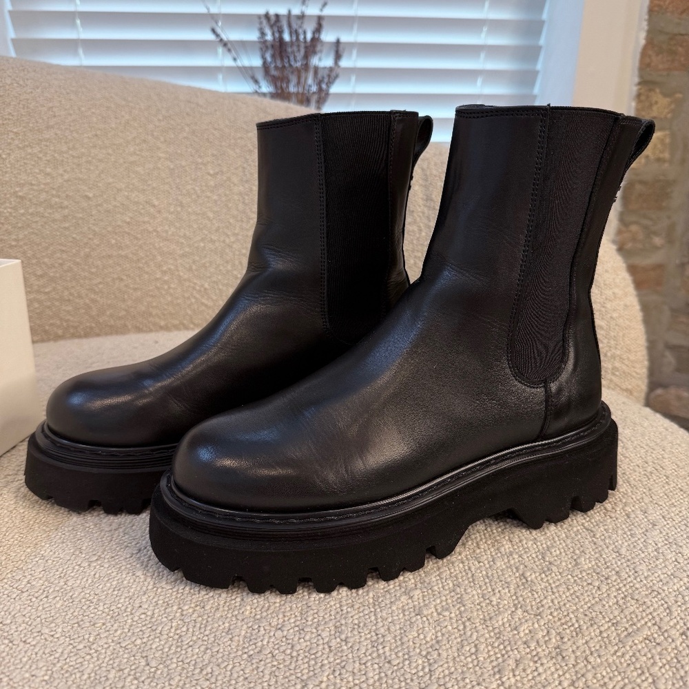 Casadei Tread Slick Platform Chelsea Boots - Black Leather, Size 38/ US8
